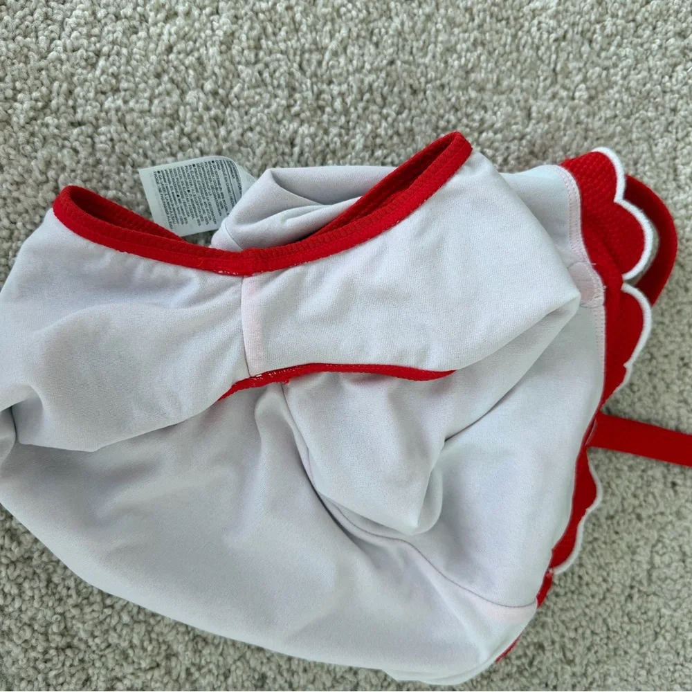 ❤️🤍 Janie and Jack Red and White Scalloped Rosette Halter Swimsuit, size 6, EUC - Picture 5 of 10